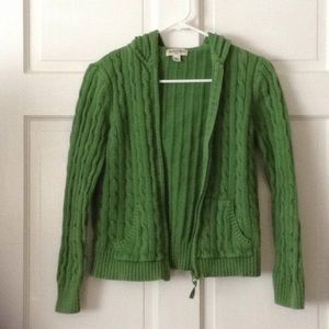 Cable knit, full zip, hooded sweater